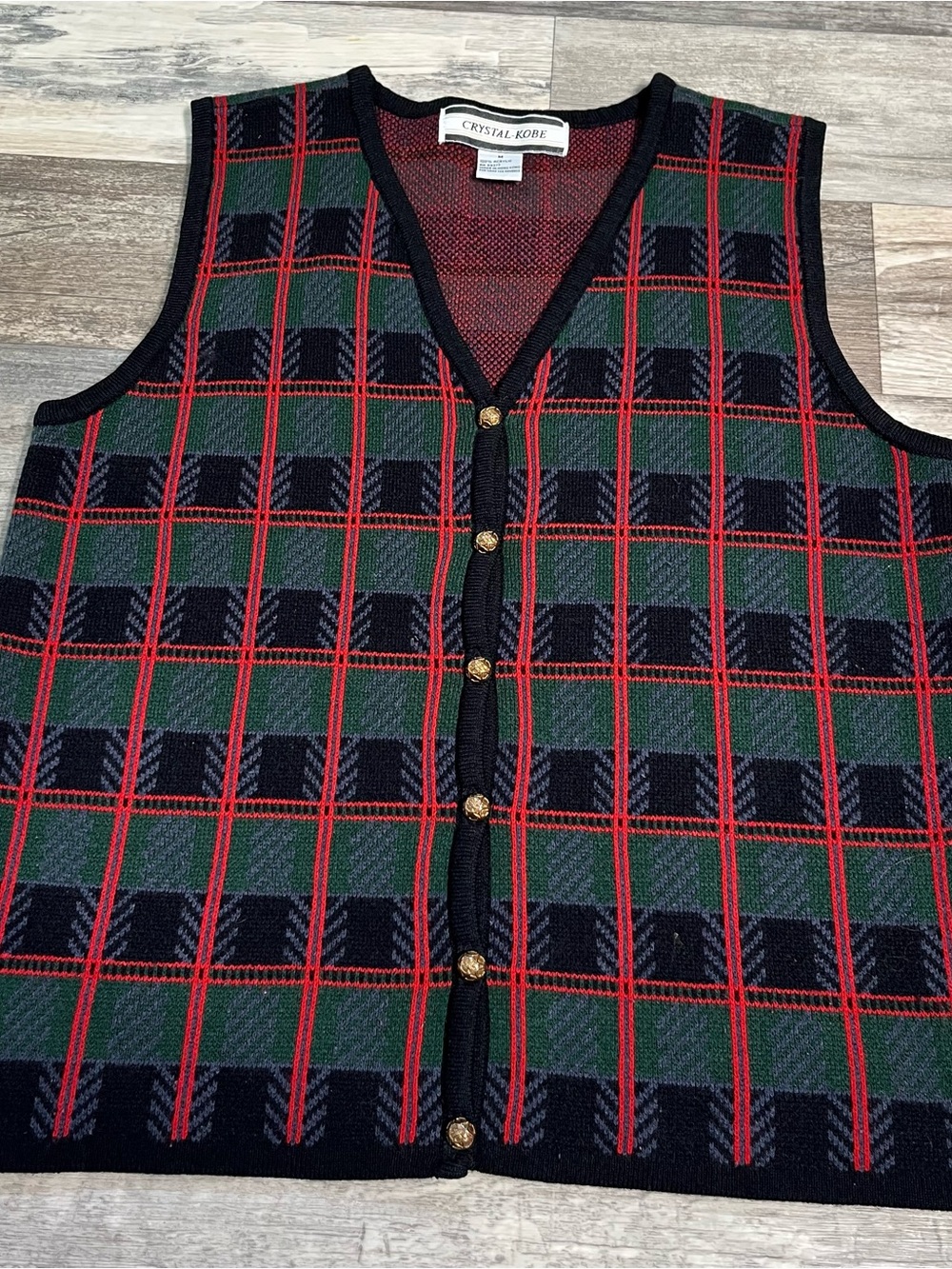 Crystal-Kobe navy/green/red houndstooth plaid sweater vest